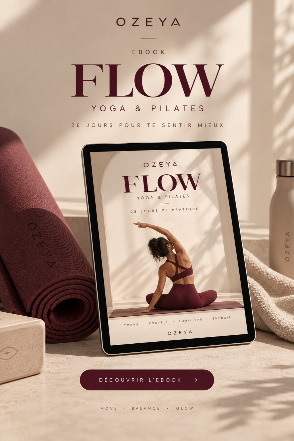 MOVE & GLOW OZEYA — Ebook Pilates & Yoga · 28 jours