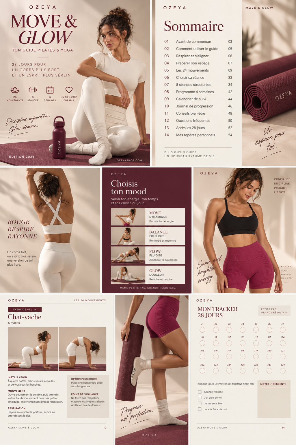 MOVE & GLOW OZEYA — Ebook Pilates & Yoga · 28 jours