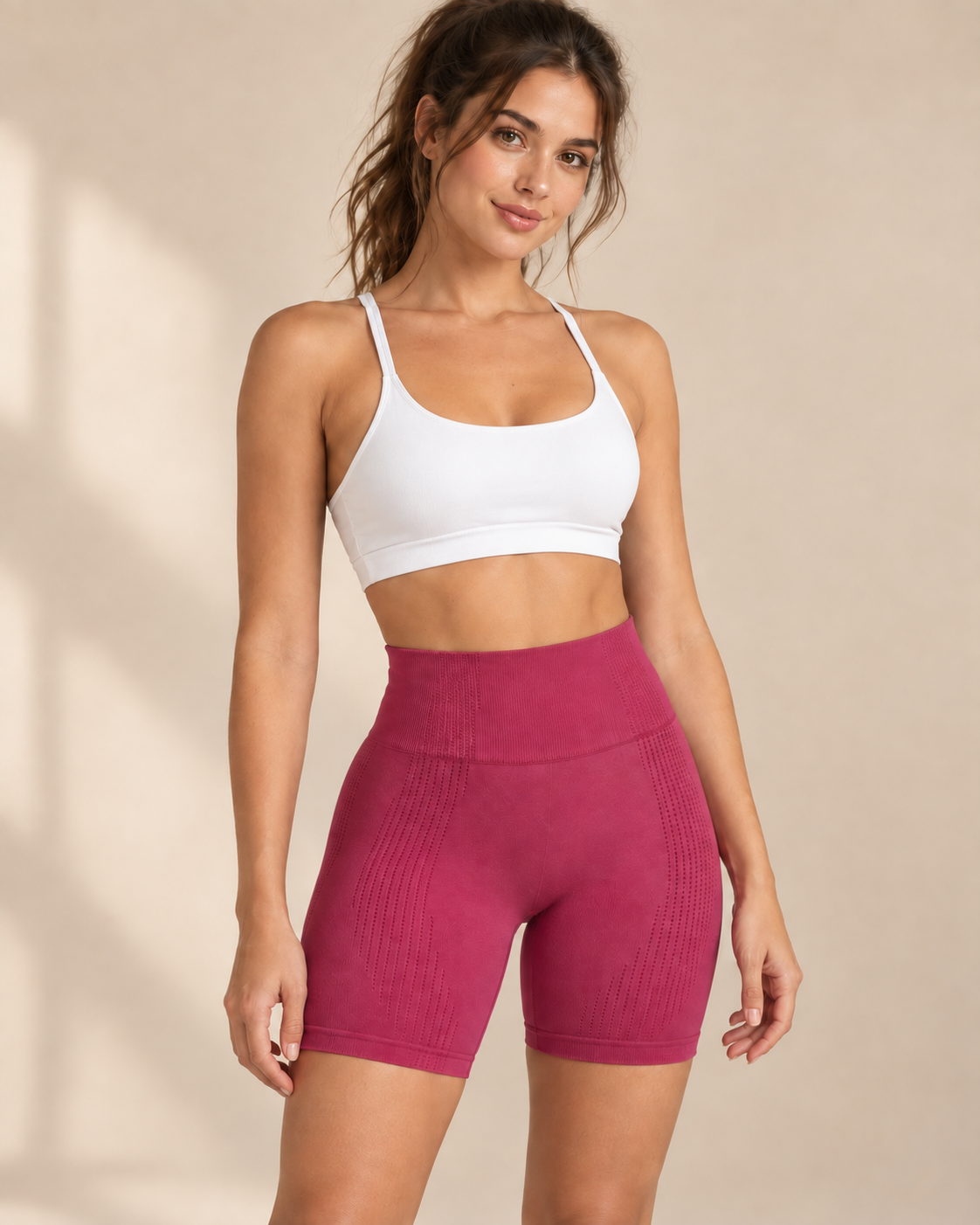 Short Sculpt OZEYA fuchsia taille haute – vue principale