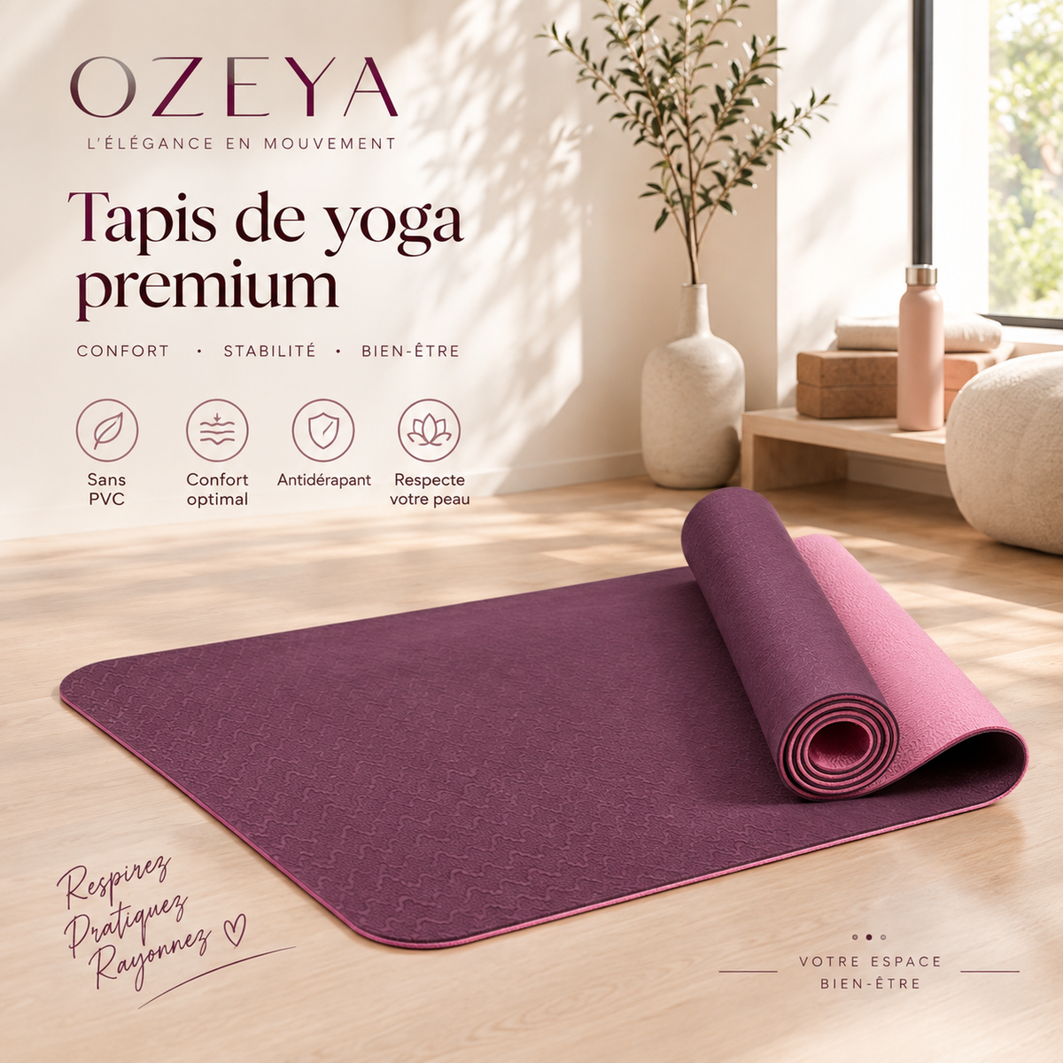 Tapis Flow OZEYA 8 mm Bordeaux – vue principale